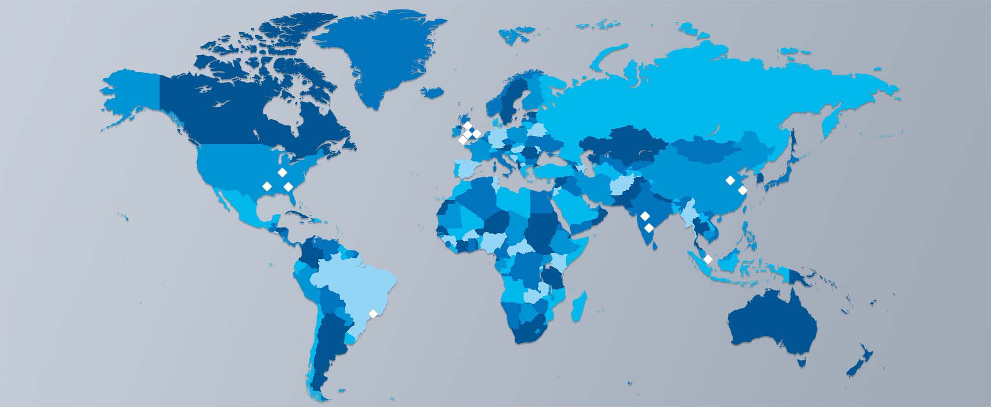 Global map showing locations of Perkins facilities
