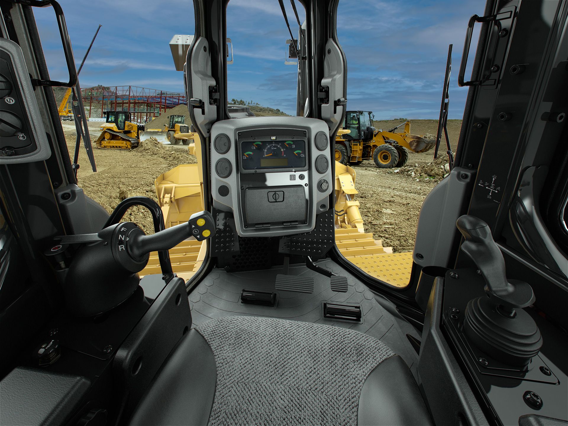 The Cat D6R2 dozer has a comfortable cab