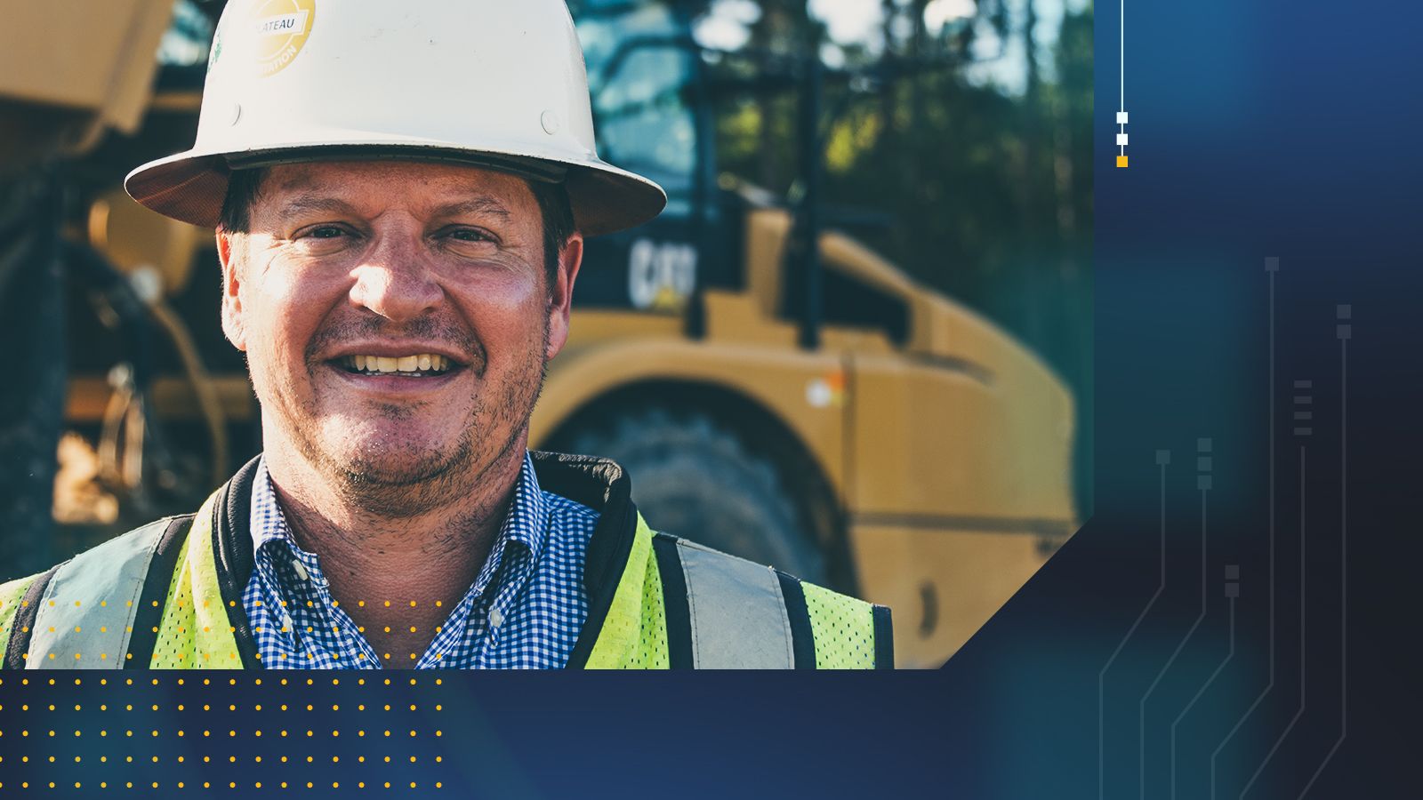 Construction worker with blue banner