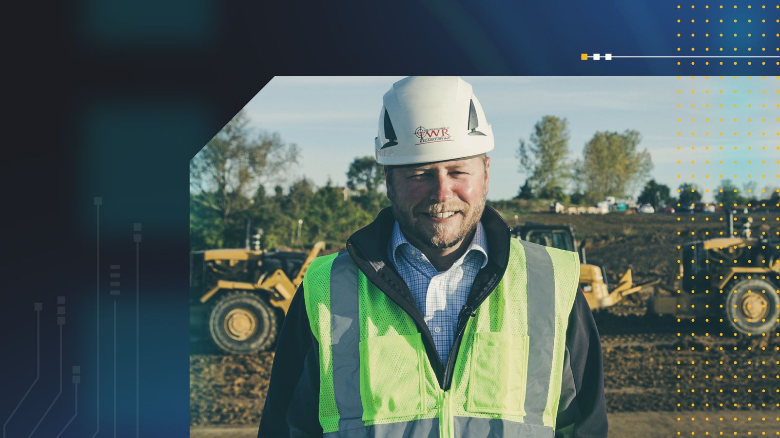 Construction worker with blue banner