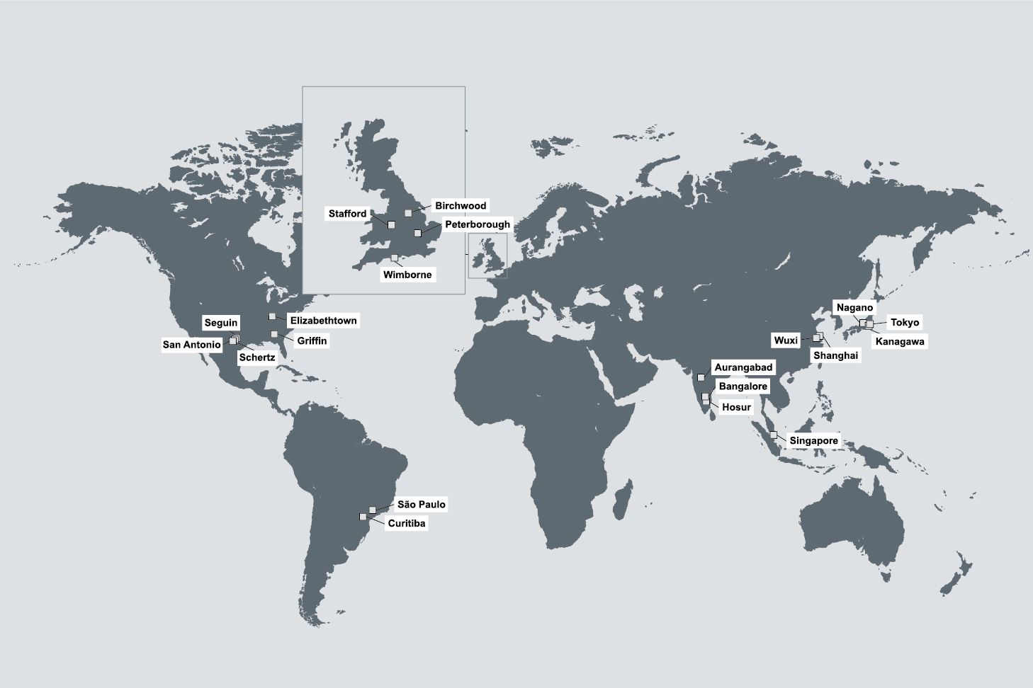 World map showing Perkins facilties