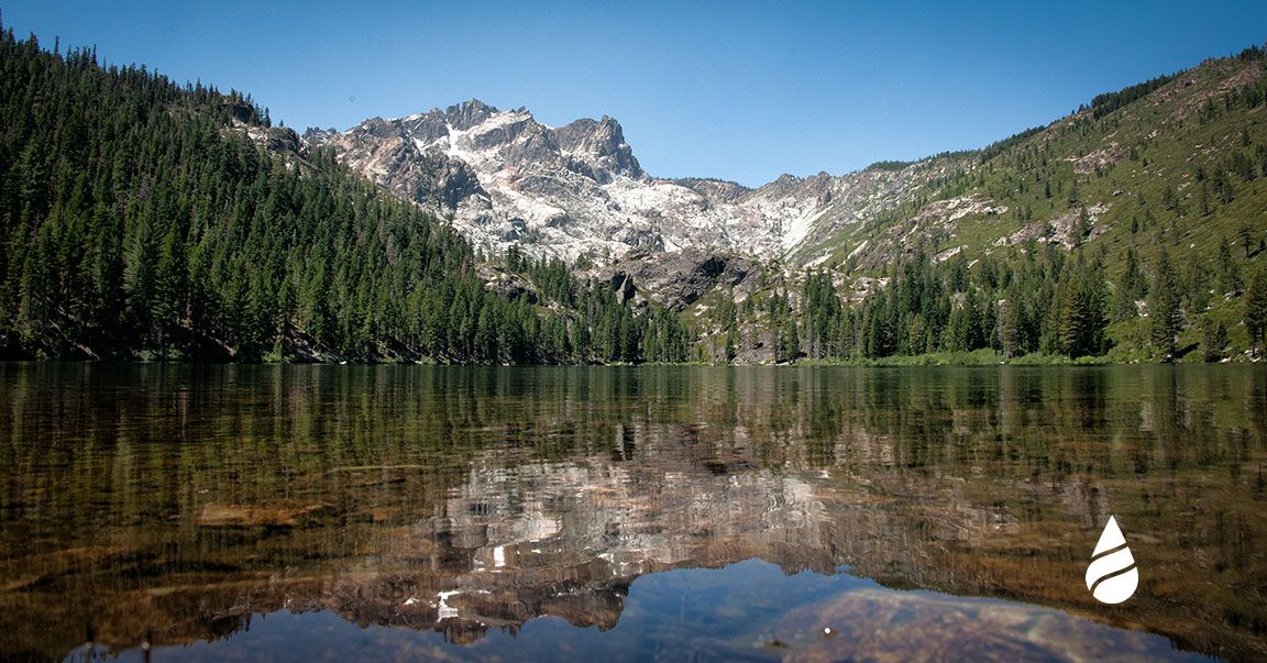 mountains, trees, lake