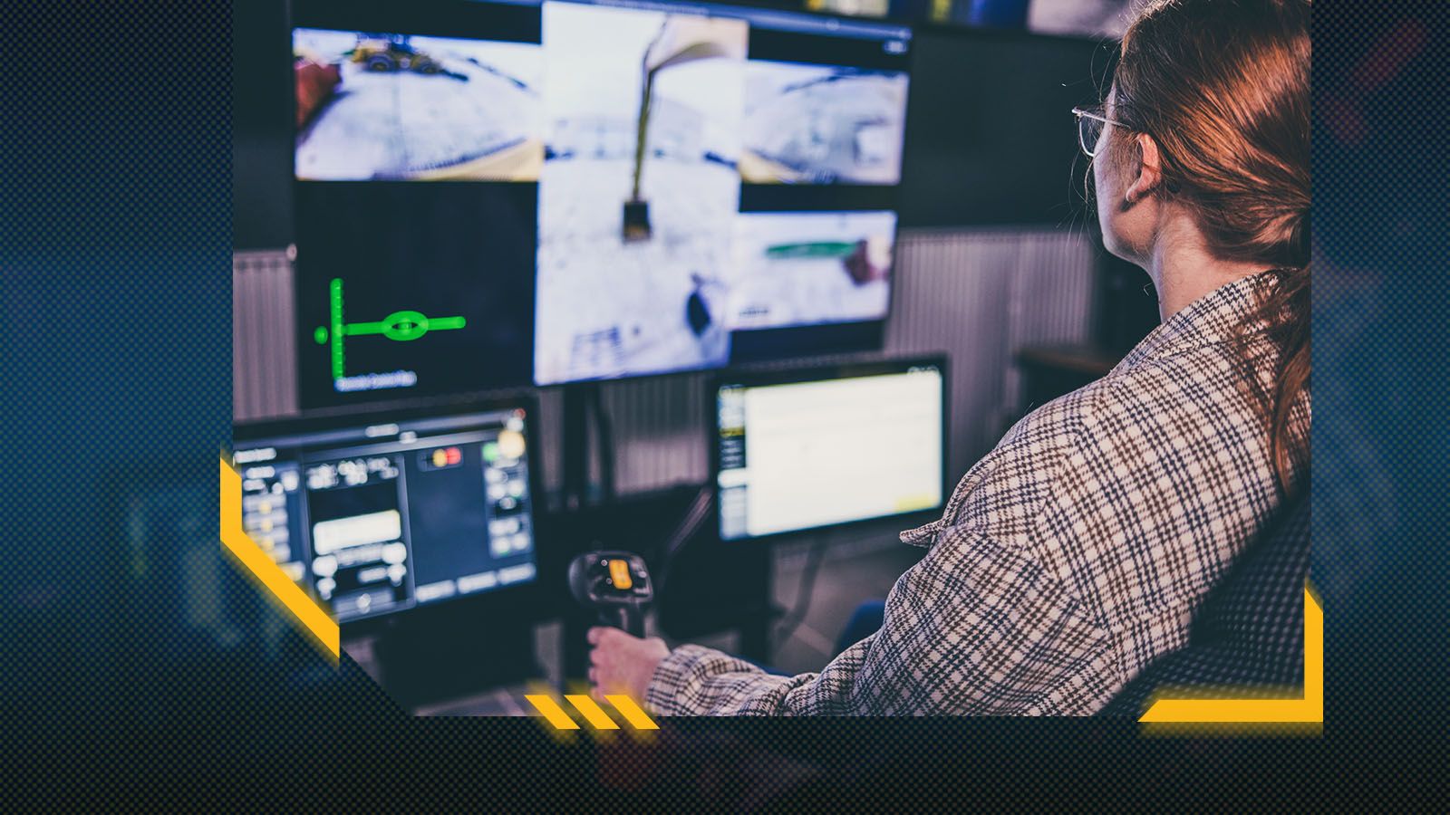 Person using Cat Command Technology with blue border graphic