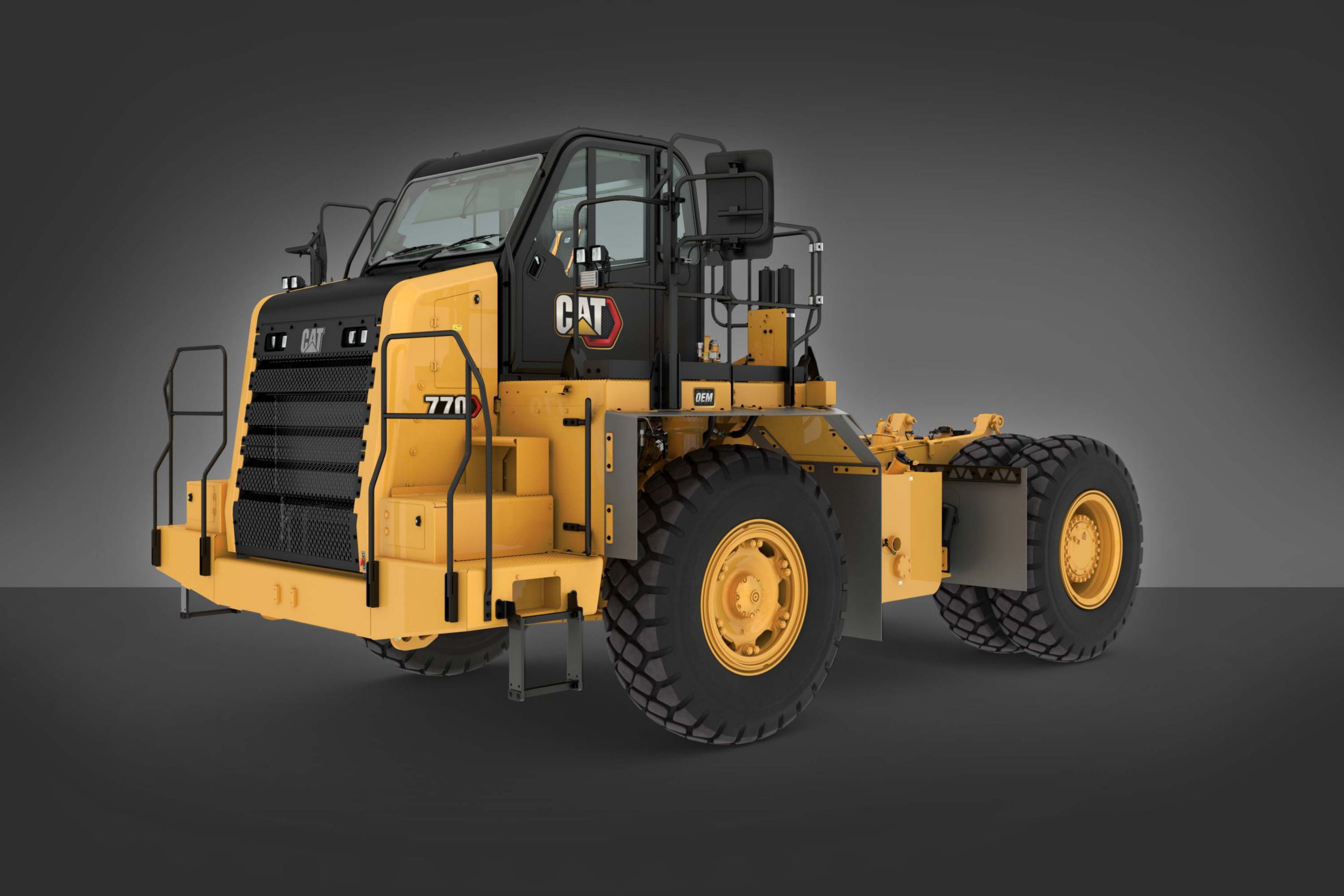 The Cat 770 bare chassis comes equipped with a higher Tractor ROPS certification ratings needed for specialty machines including water trucks, tow trucks, and fuel and lube trucks.