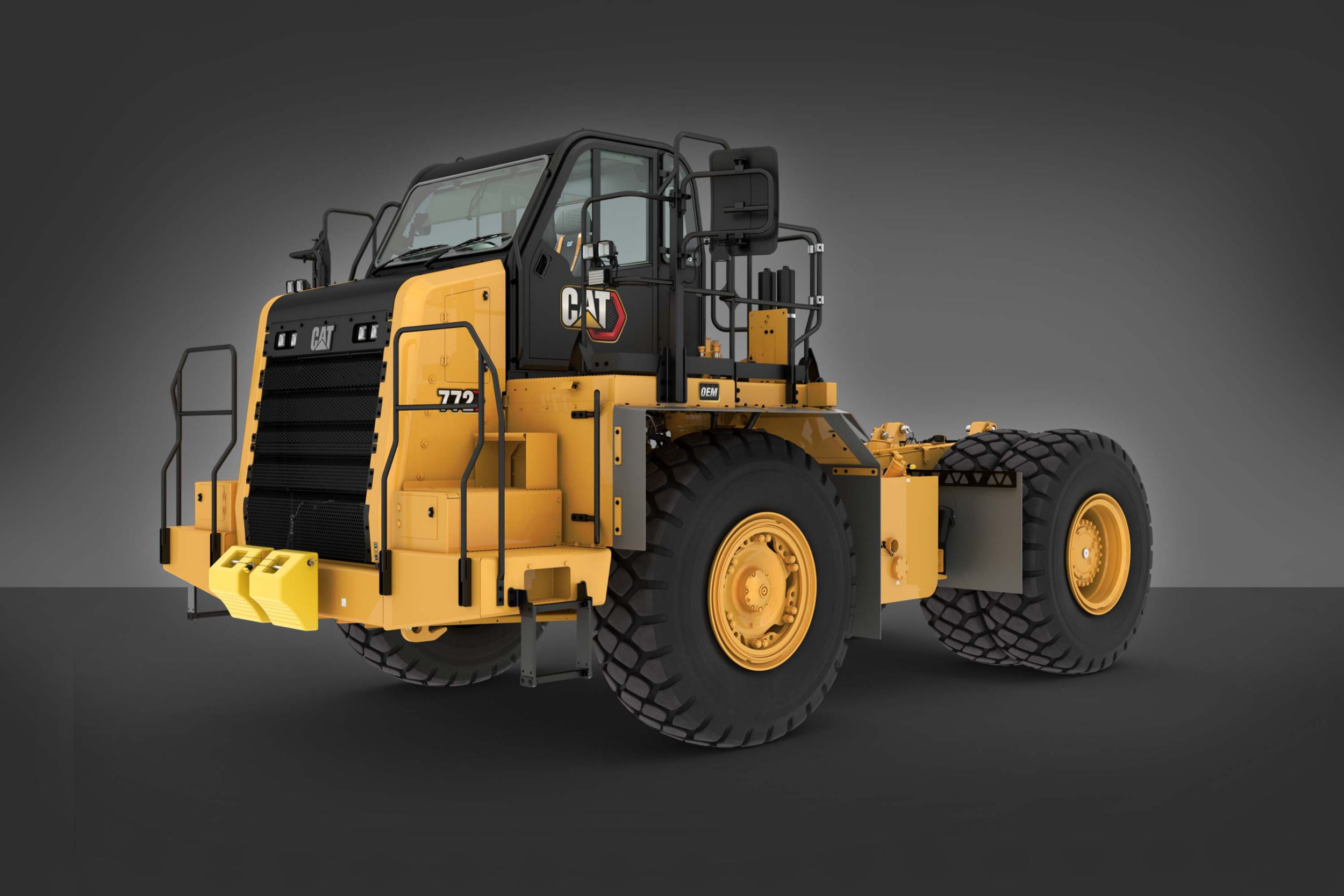 The Cat 772 bare chassis comes equipped with a higher Tractor ROPS certification ratings needed for specialty machines including water trucks, tow trucks, and fuel and lube trucks.