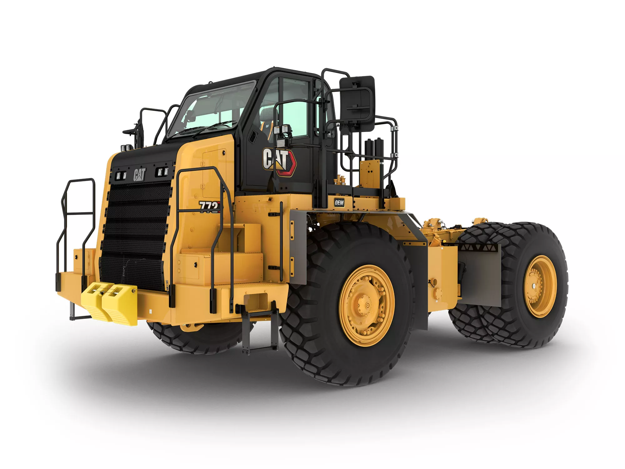 Le châssis nu du 772 Cat bénéficie de la certification de tracteur ROPS (Rollover Protective Structure, cadre de protection en cas de retournement) supérieure requise pour les machines spécialisées, comme les camions-citernes, les tracteurs de halage et les camions-citernes de carburant/lubrifiant.