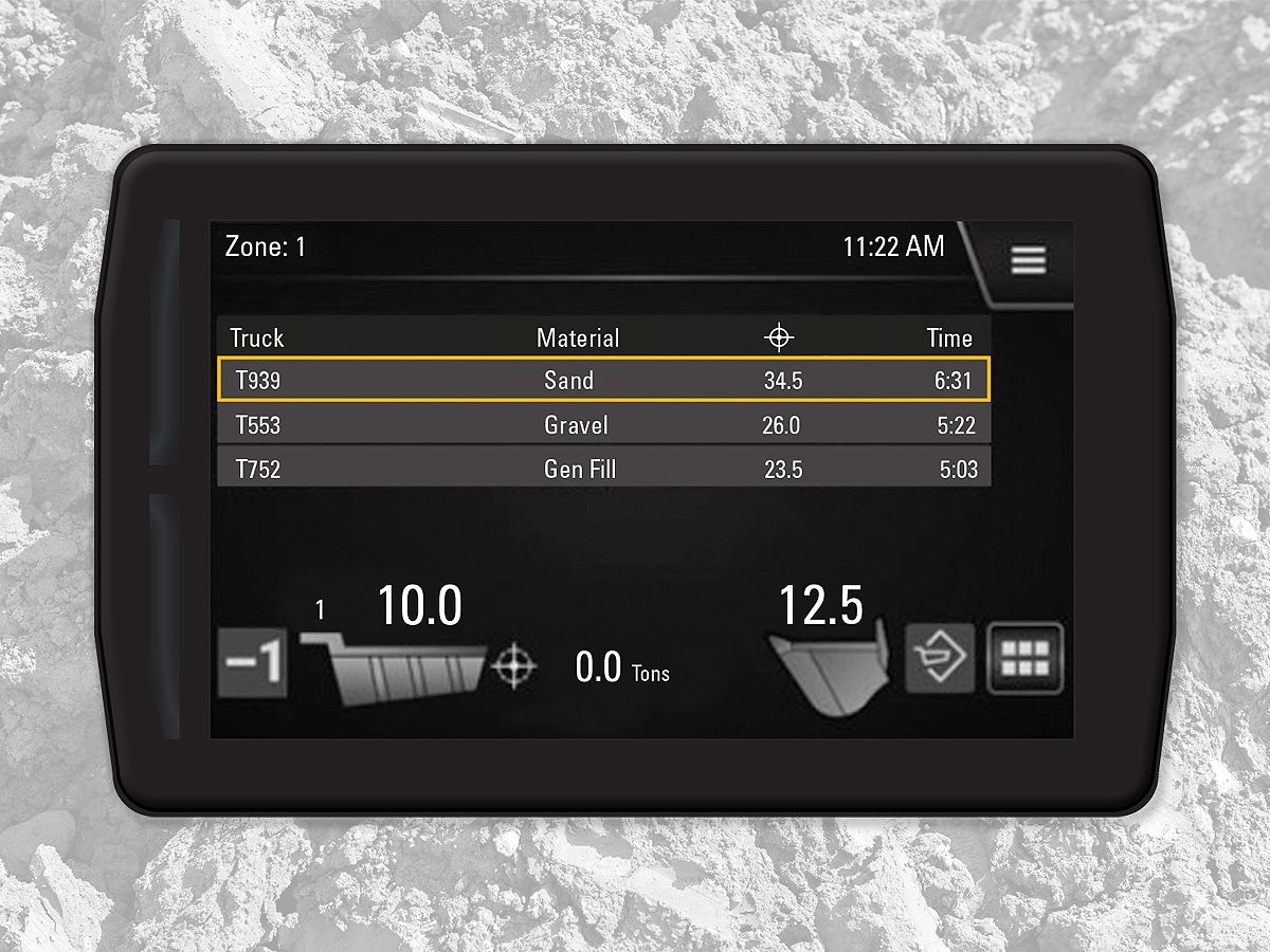 Affichage de la chargeuse sur pneus