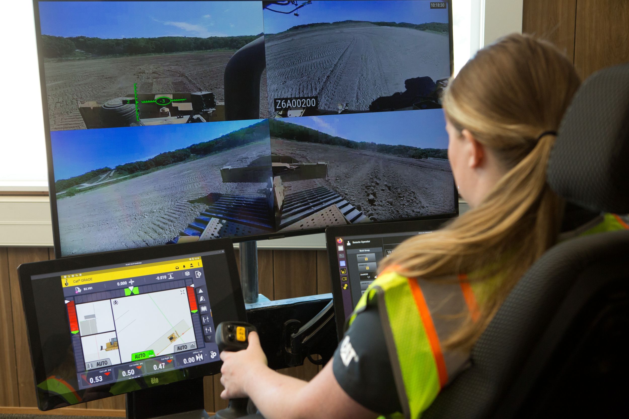 Female operator at Command remote control station.