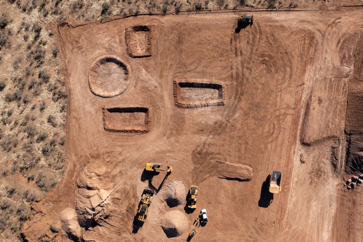 Aerial view as the crew preps the site.
