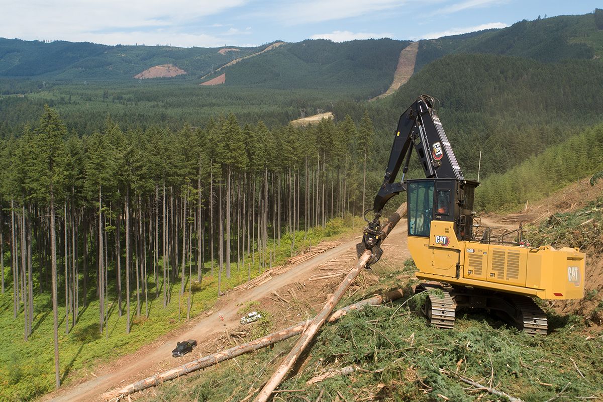 The Cat® FM548 forest machine can load trucks, process logs, build roads, and more with a choice of configurations and attachments.