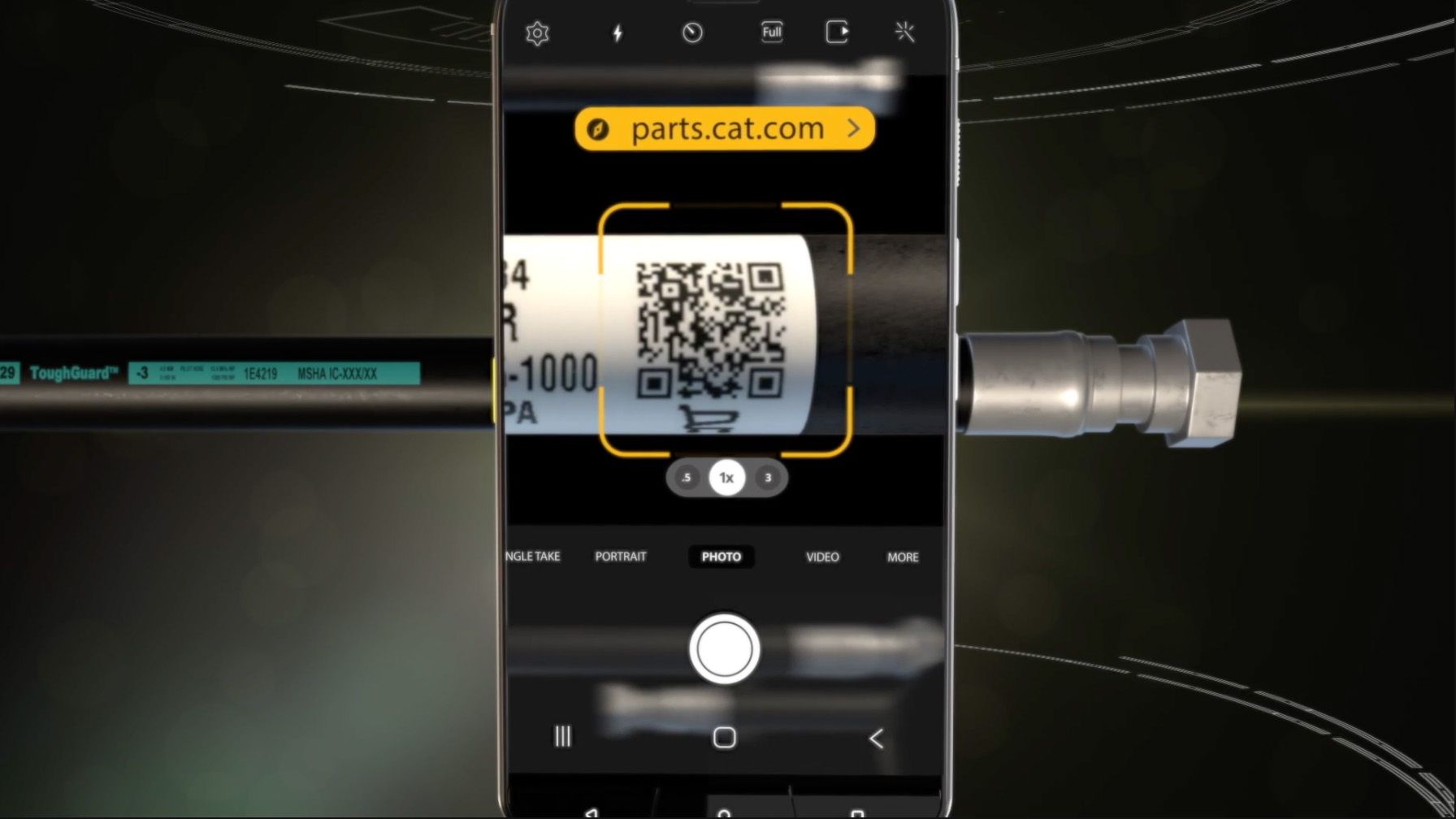 Smart phone device using camera to scan QR code on hose