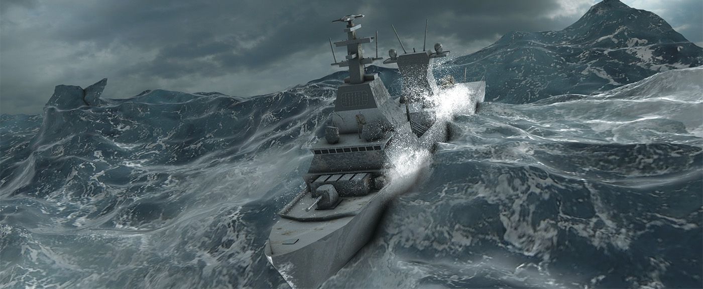 Naval ship in rough waters