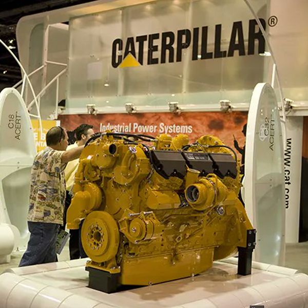 Cat engine one display inside the booth in South Hall