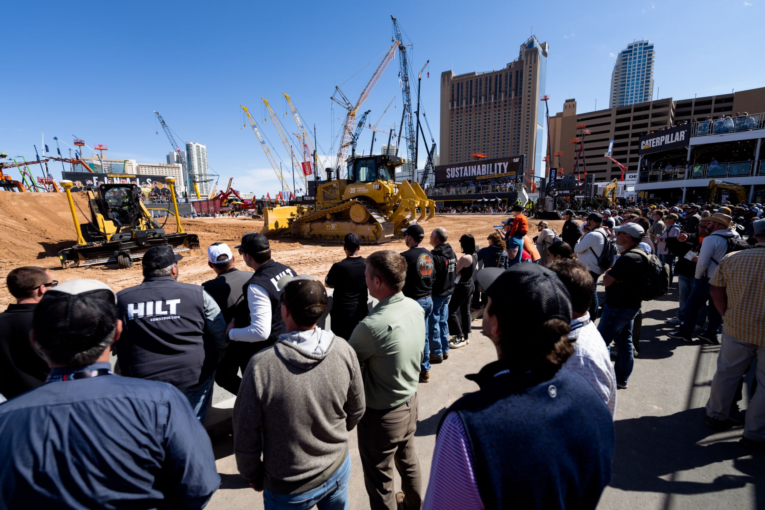 ConExpo attendees look on during the jobsite demo inside Operator Stadium