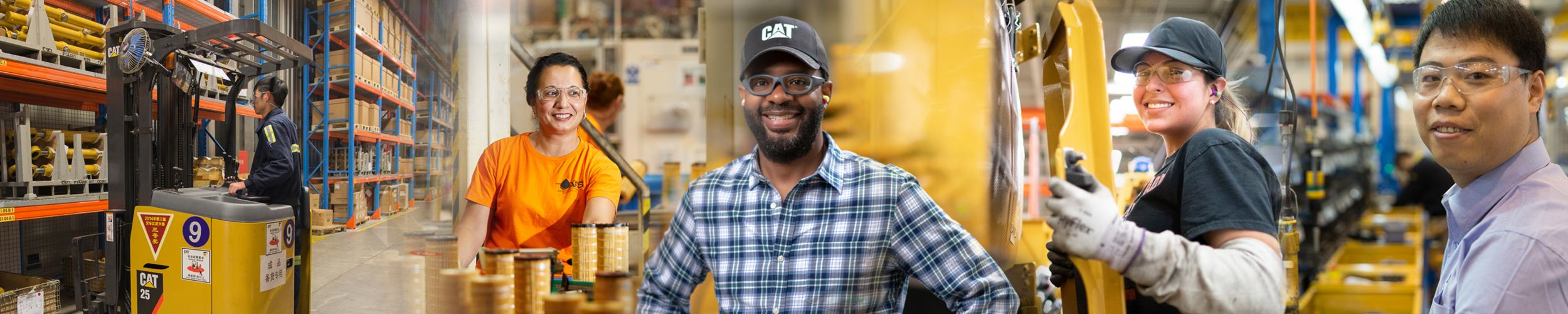 Collage of Caterpillar factory employees