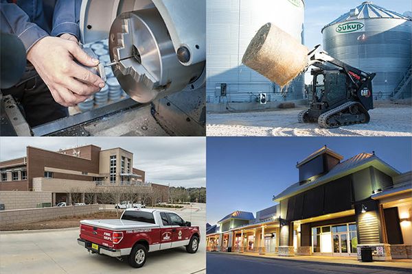 machine shop, farm, county safety building, and retail space