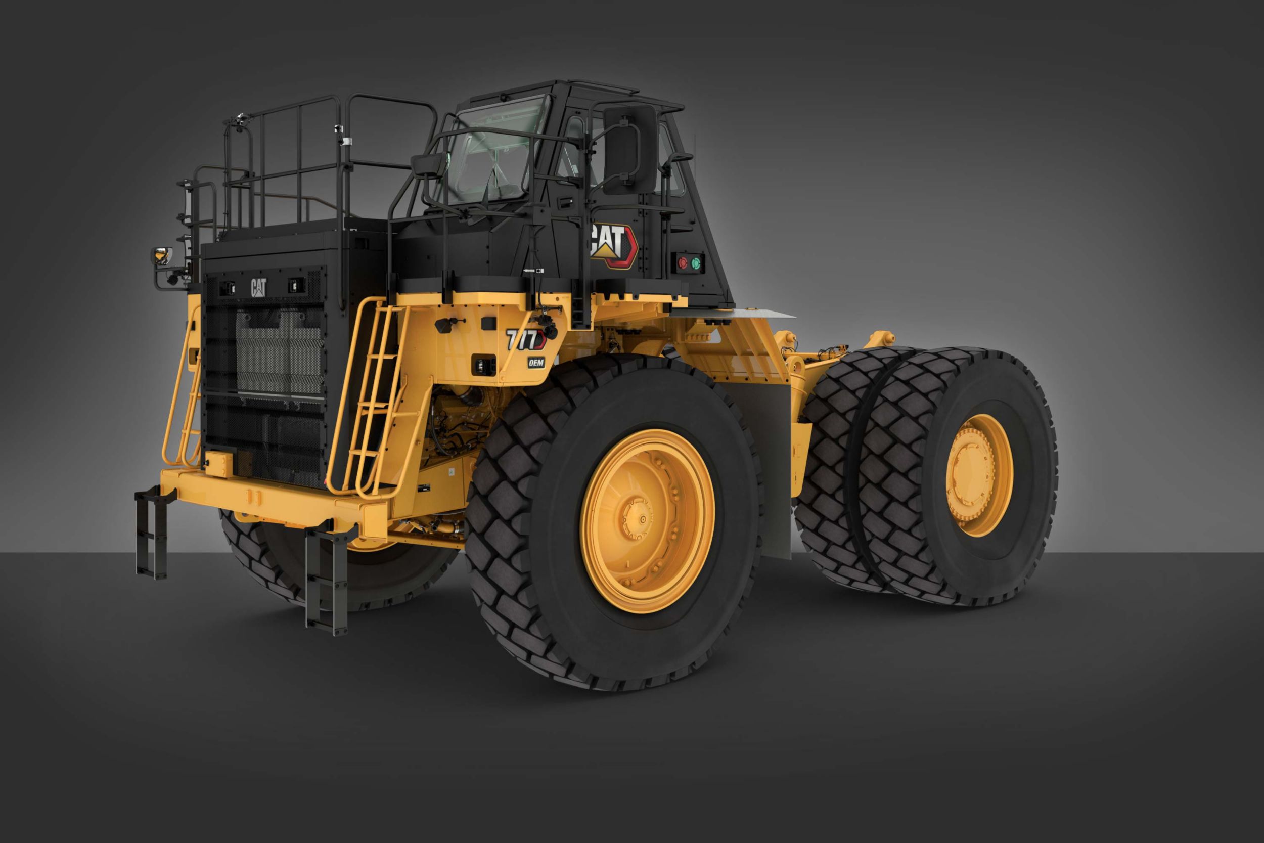 Cat 777 (05) chassis kosong dilengkapi dengan peringkat sertifikasi ROPS Traktor lebih tinggi yang dibutuhkan untuk alat berat khusus termasuk truk air, truk derek, serta truk bahan bakar dan pelumas.