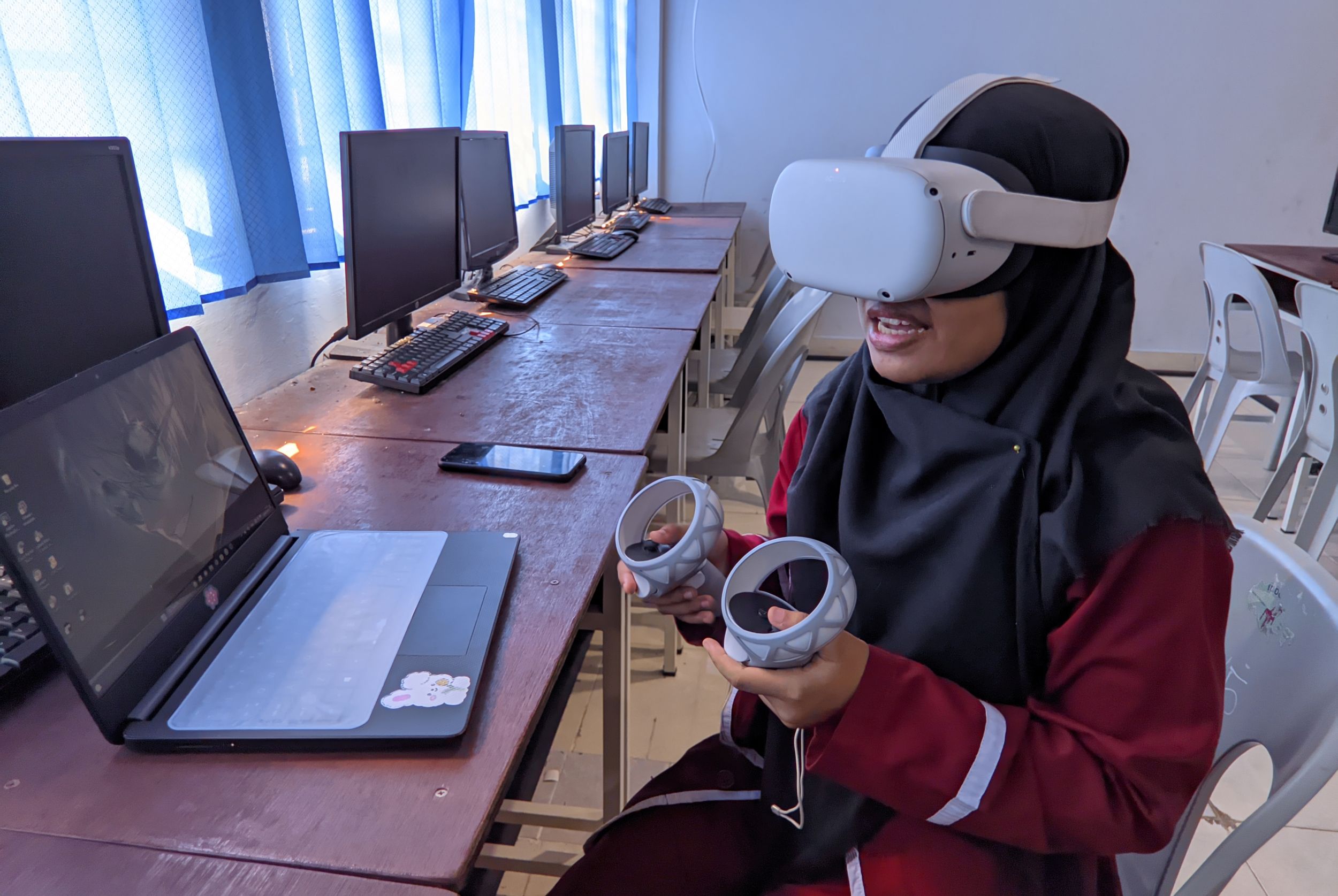 Girl using VR headset