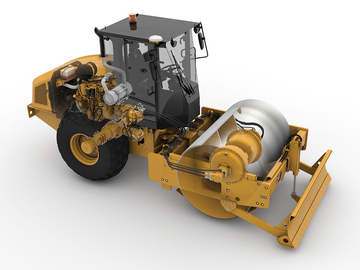Powertrain system on Cat CS19 vibratory soil compactors
