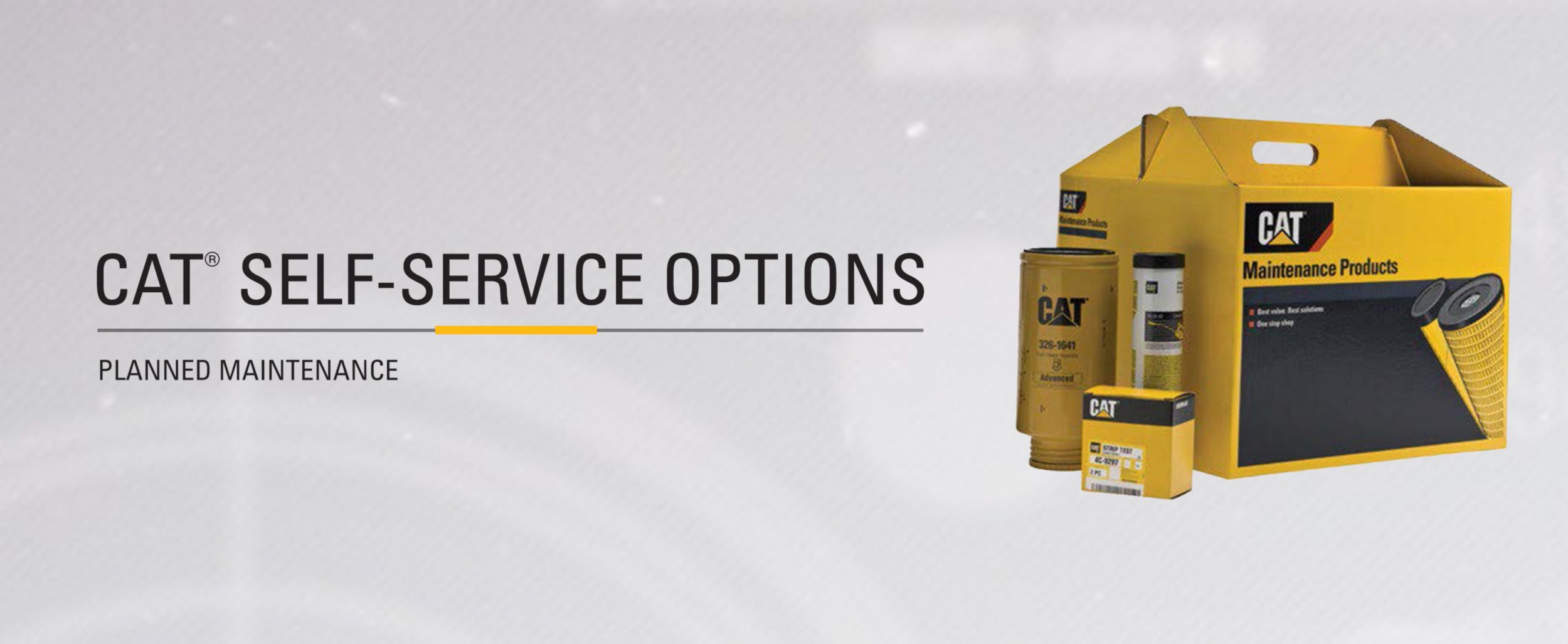 Yellow box of Cat Maitenance Products kit aside miscelaneous parts included. 