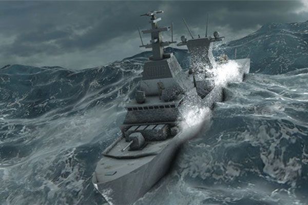 Naval ship in rough waters