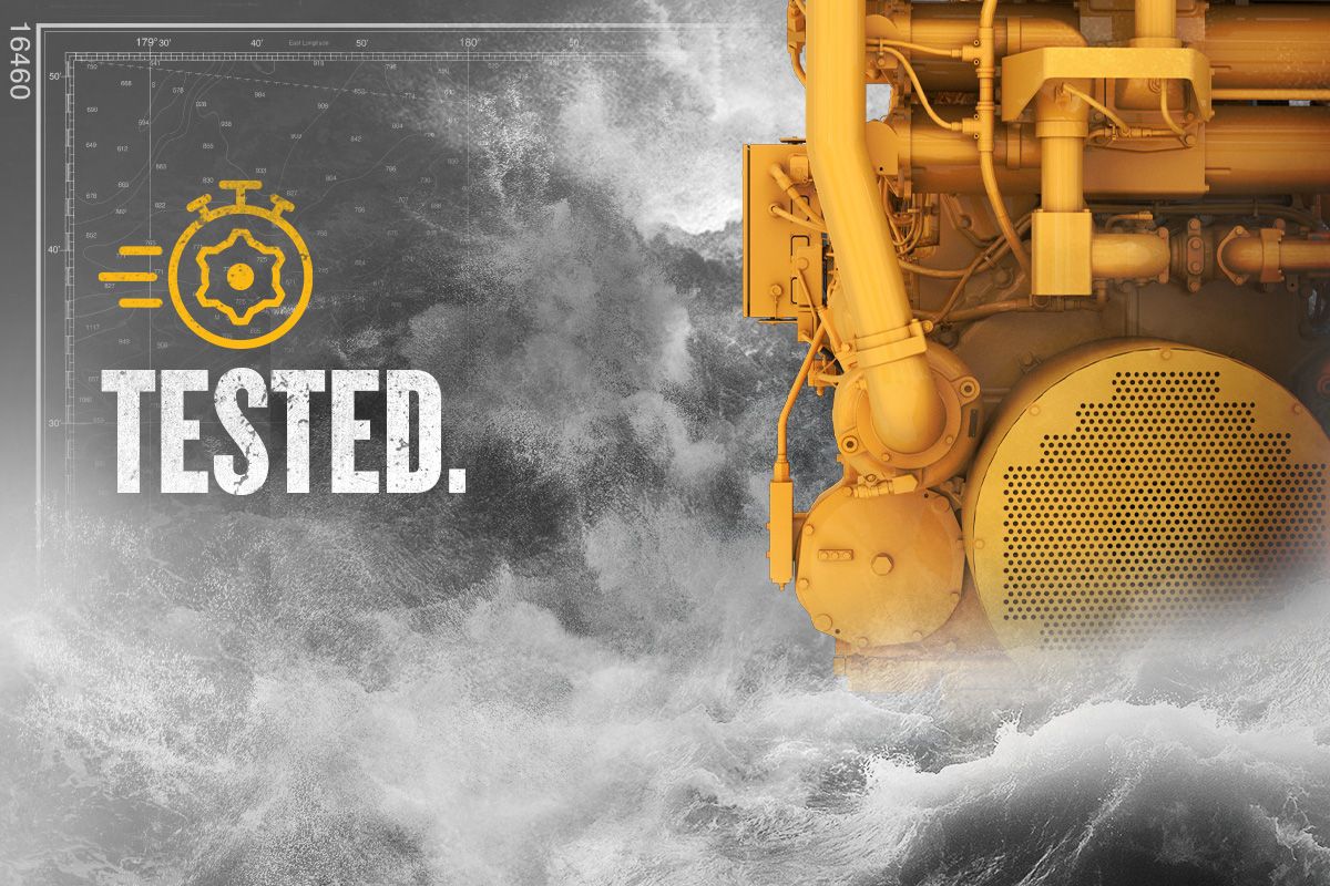 Cat machinery with the word Tested next to it