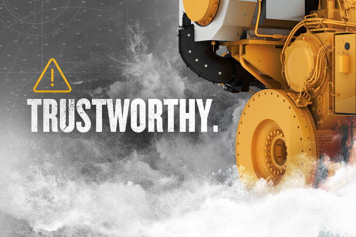 Cat machinery with the word Trustworthy next to it