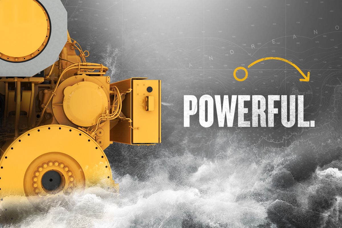 Cat machinery with the word Powerful next to it