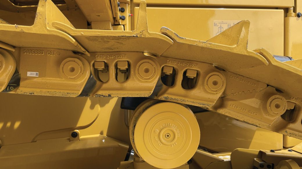 Cat® Track Wear Sensor inside a yellow tracked undercarraige