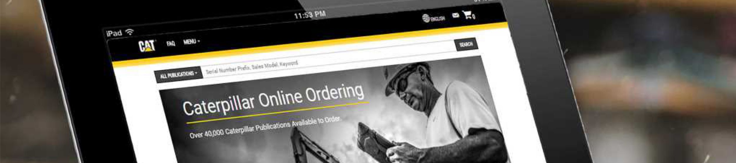 Tablet showing parts.cat.com