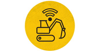 machine with technology waves icon on yellow circle