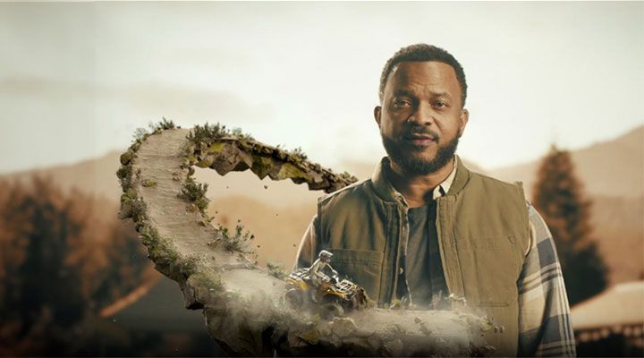 Person with 3D graphic element around them