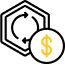 A dollar sign in front of a hexagon with two arrows pointing at each other in a circle