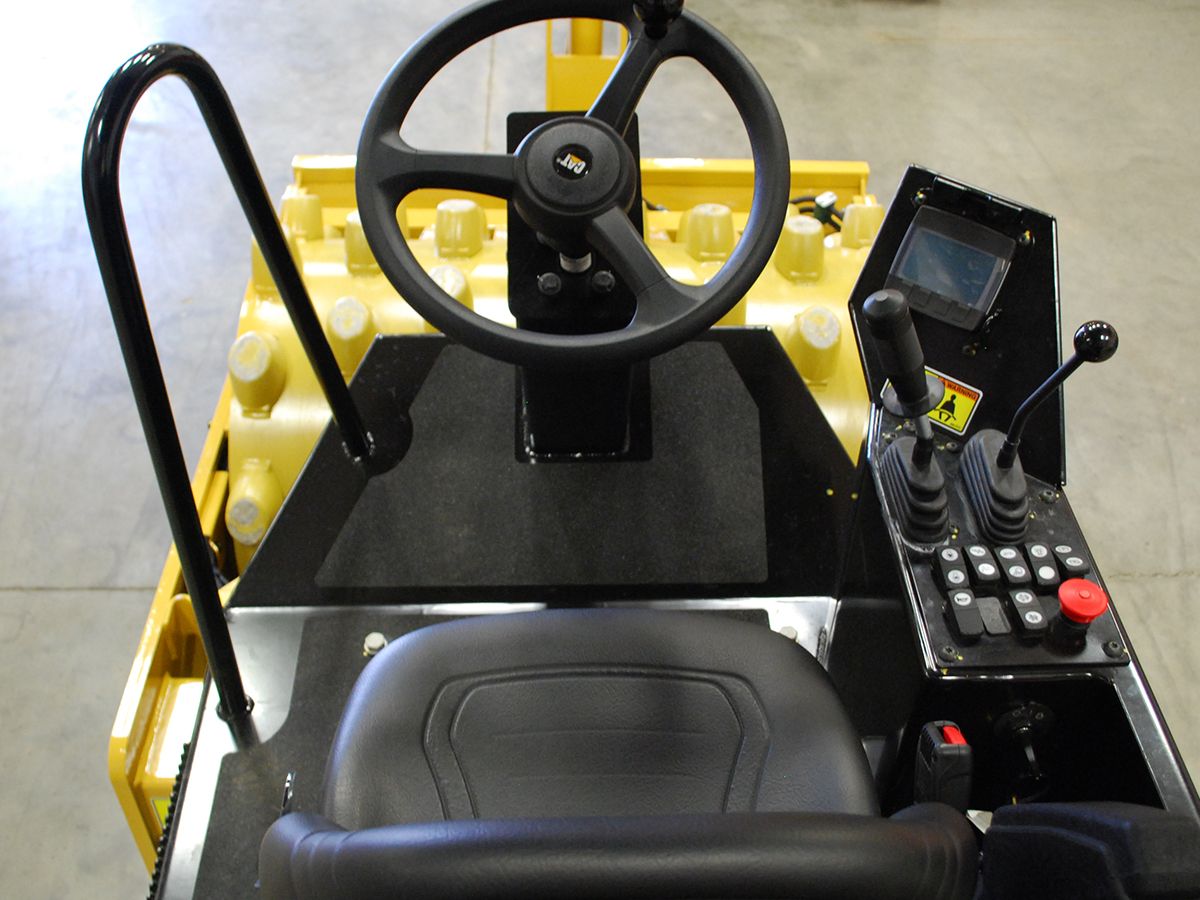 Operator station on Cat CP5 vibratory soil compactor