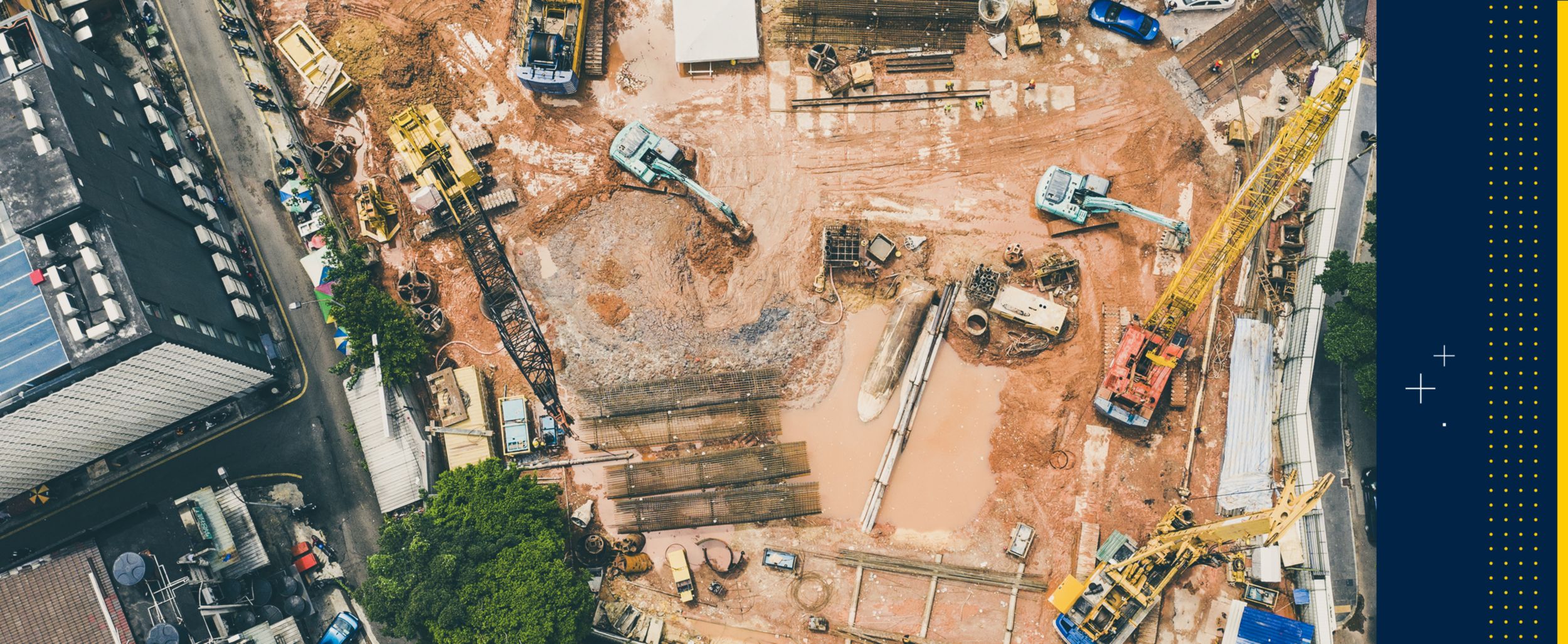 overhead shot of a jobsite with multiple macines at work