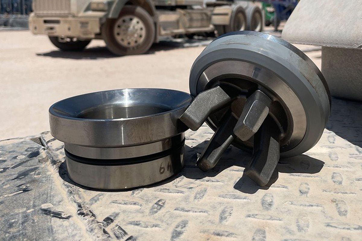 SPM EdgeX valve and seal on top of truck guard with a truck in the background