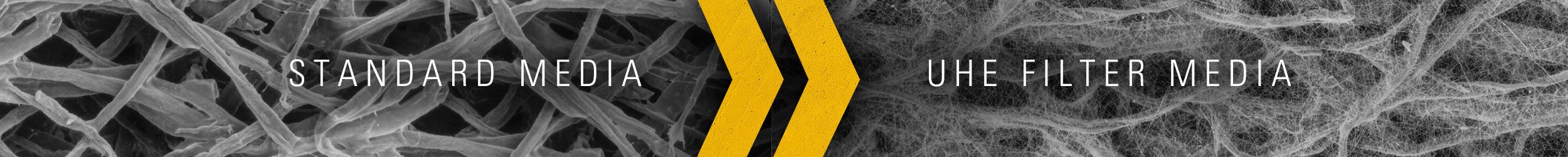 Air filter comparison with Standard Media on one side and UHE Filter Media on the other