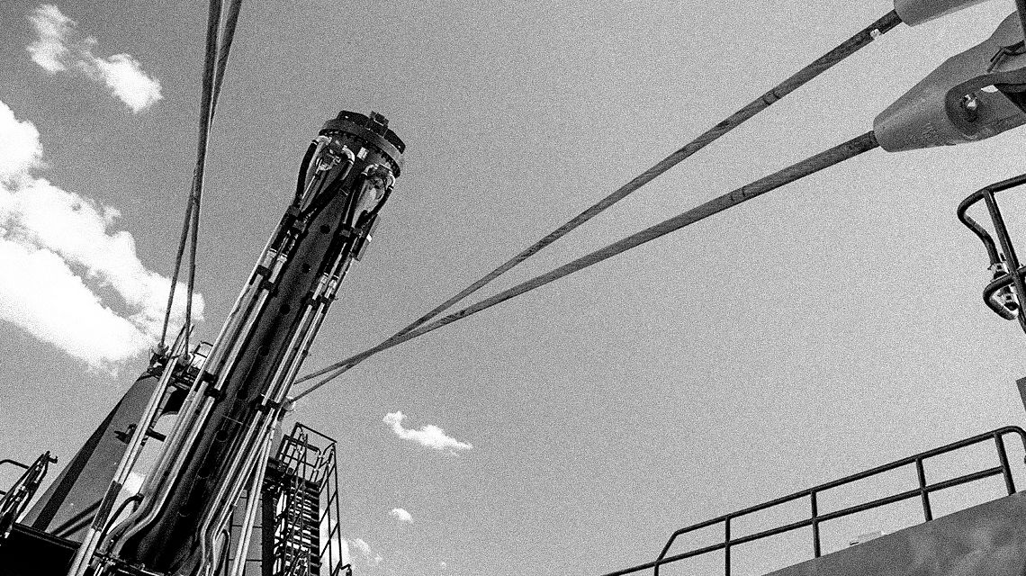 Electric Rope Shovel close up image; greyscale