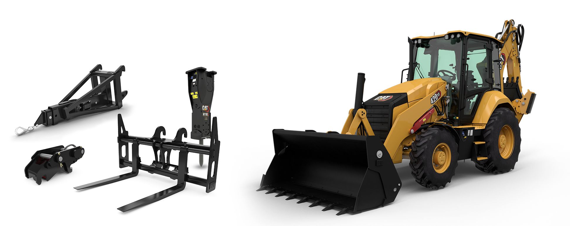 Retroescavadeira com os acessórios compatíveis intercambiáveis