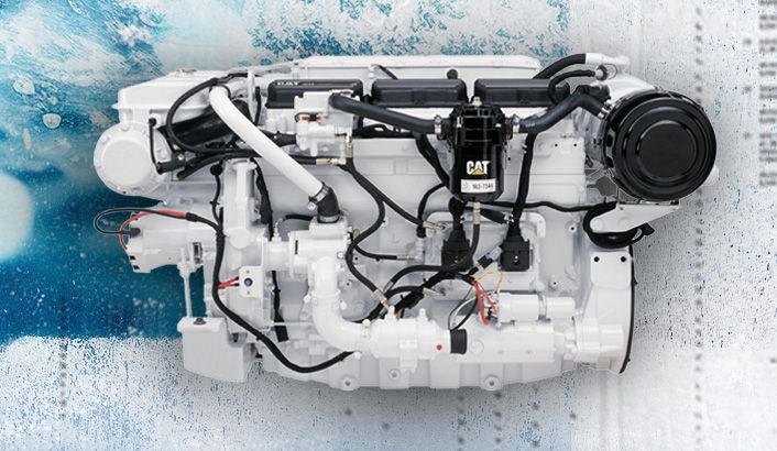 The Cat C12 Engine against a blue and white background