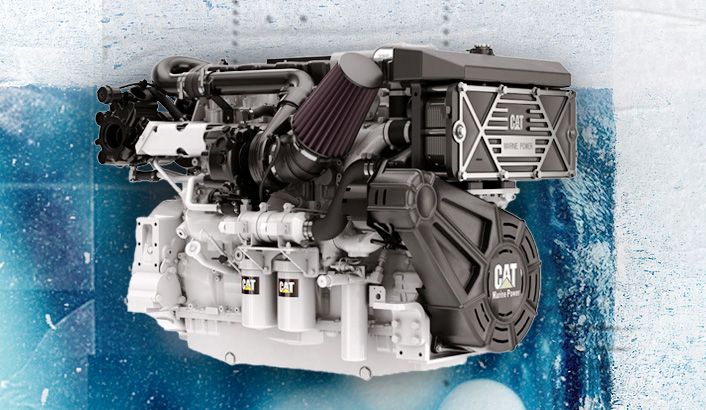 Cat C18 Engine against a blue and gray background