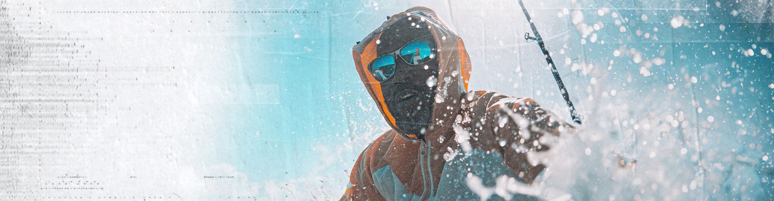 Fisherman on the water with waves splashing