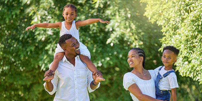 Family walking outside