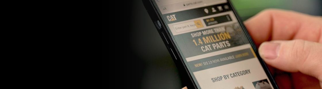 Parts.cat.com on a smartphone, held in customer's hands