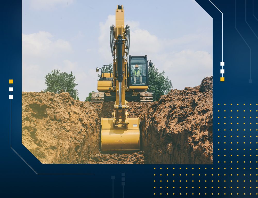 Excavator digging trench