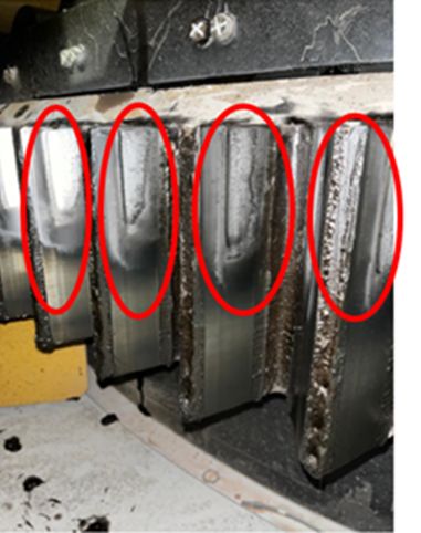 Swing gear rack exhibiting frosting