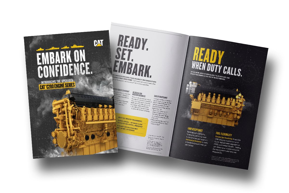 Front cover and inside view of a C280 Brochure against a white background