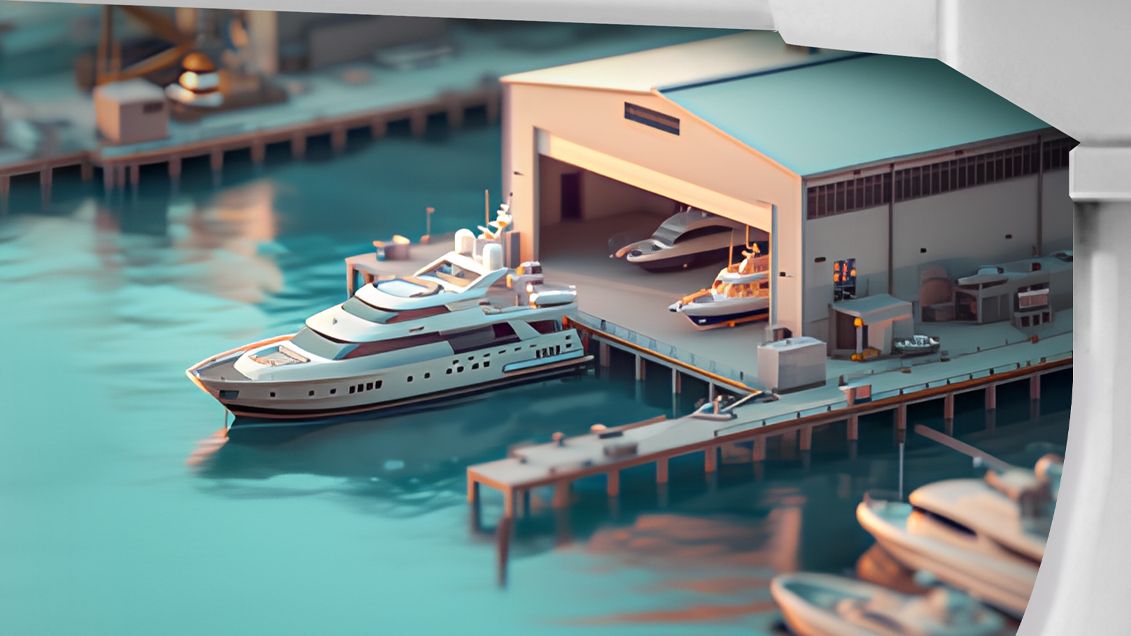 Architecure model rendering of boat dock scene