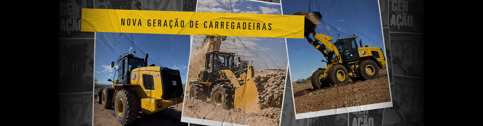 Família de carregadeiras de rodas trabalhando