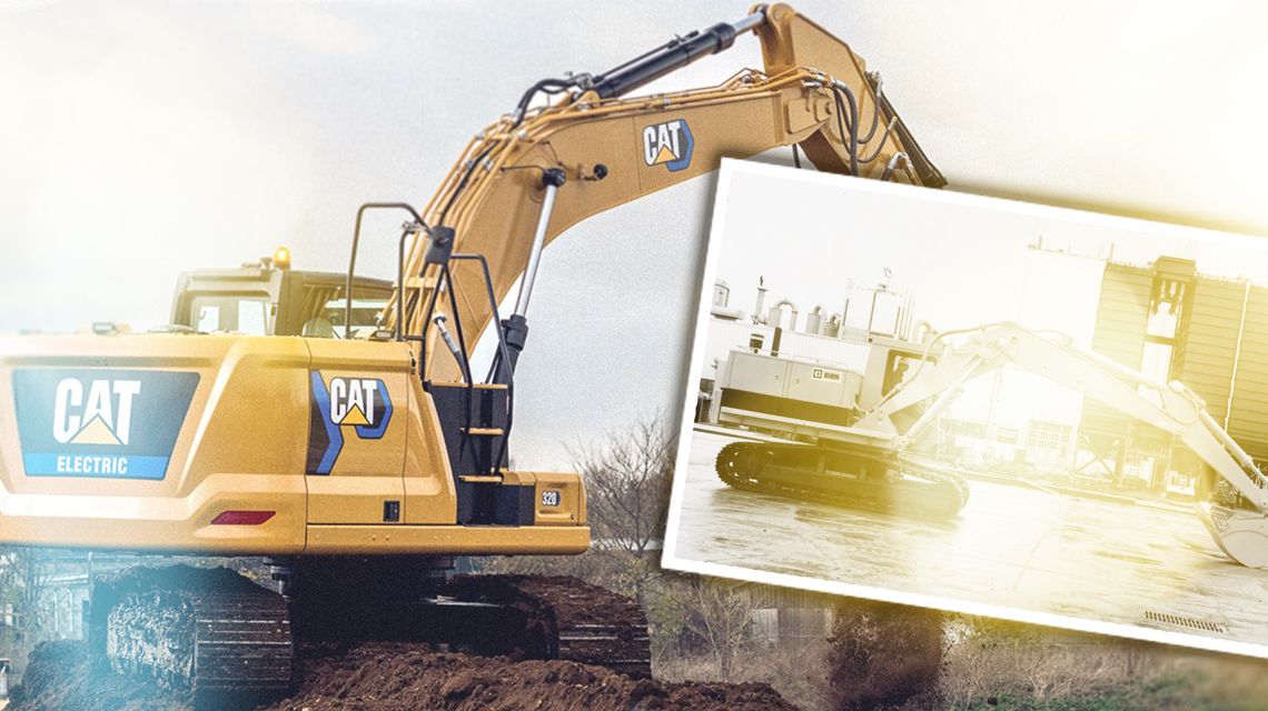 Electric 320 Excavator overlaid with a historical excavator photo